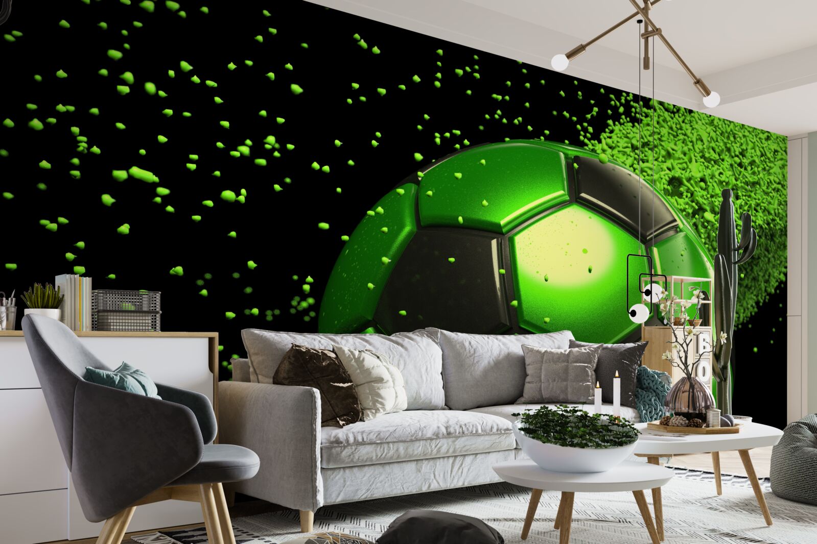 Fotobehang verlicht de bal met groen licht