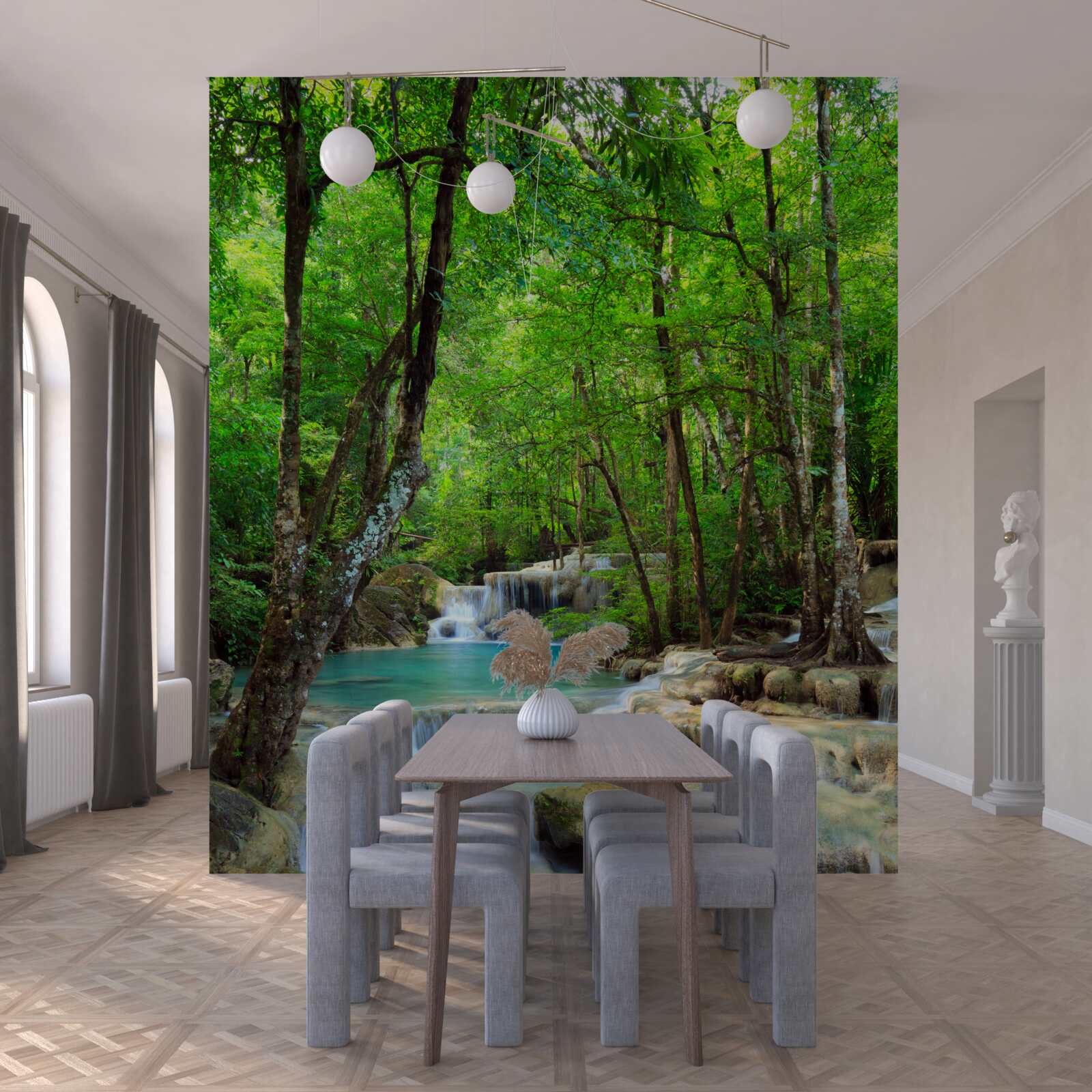 Fotobehang waterval met stromen kristalhelder water die naar beneden storten