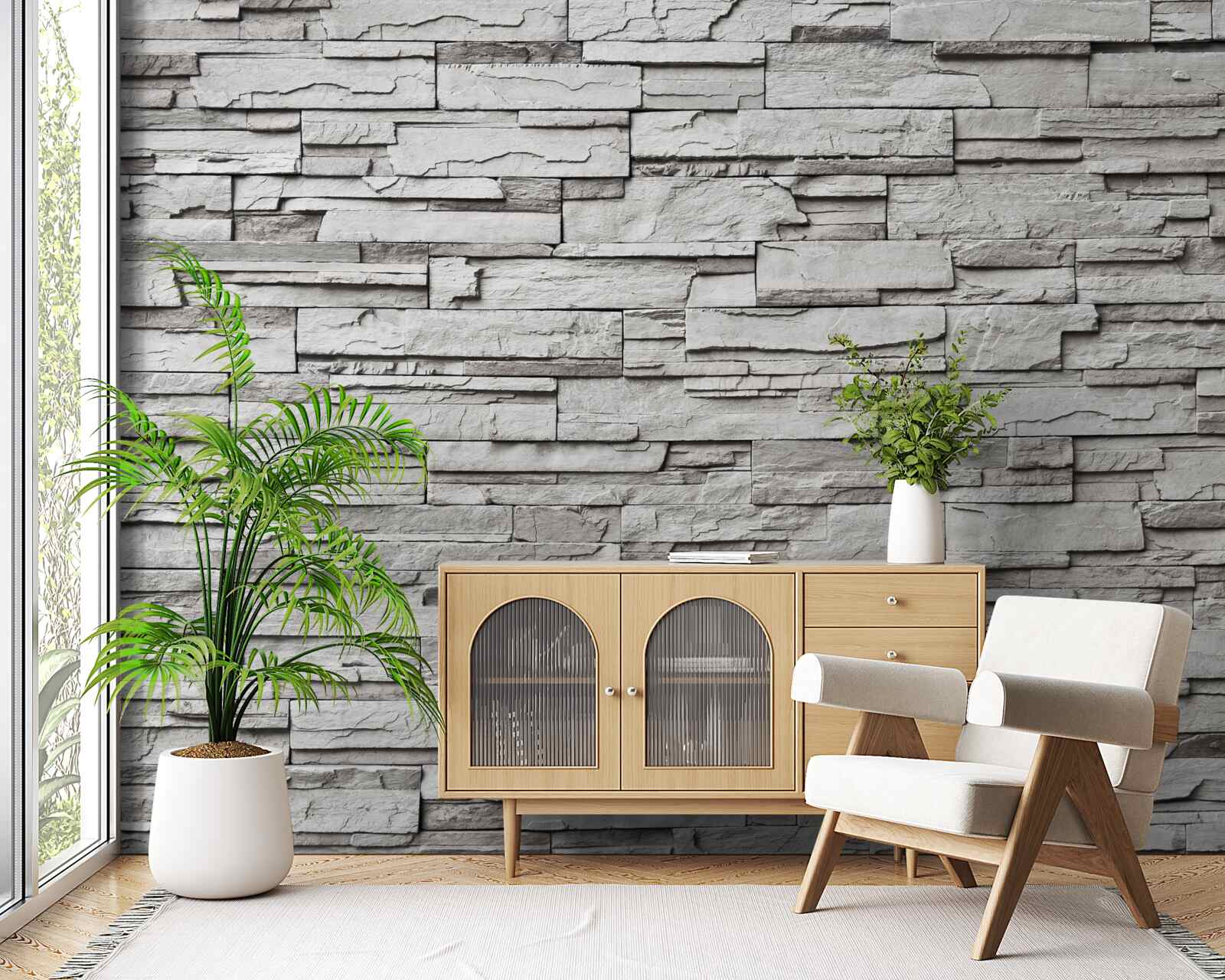 Fotobehang witte stenen muur