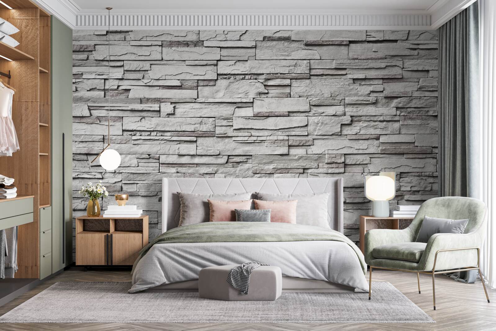 Fotobehang witte stenen muur