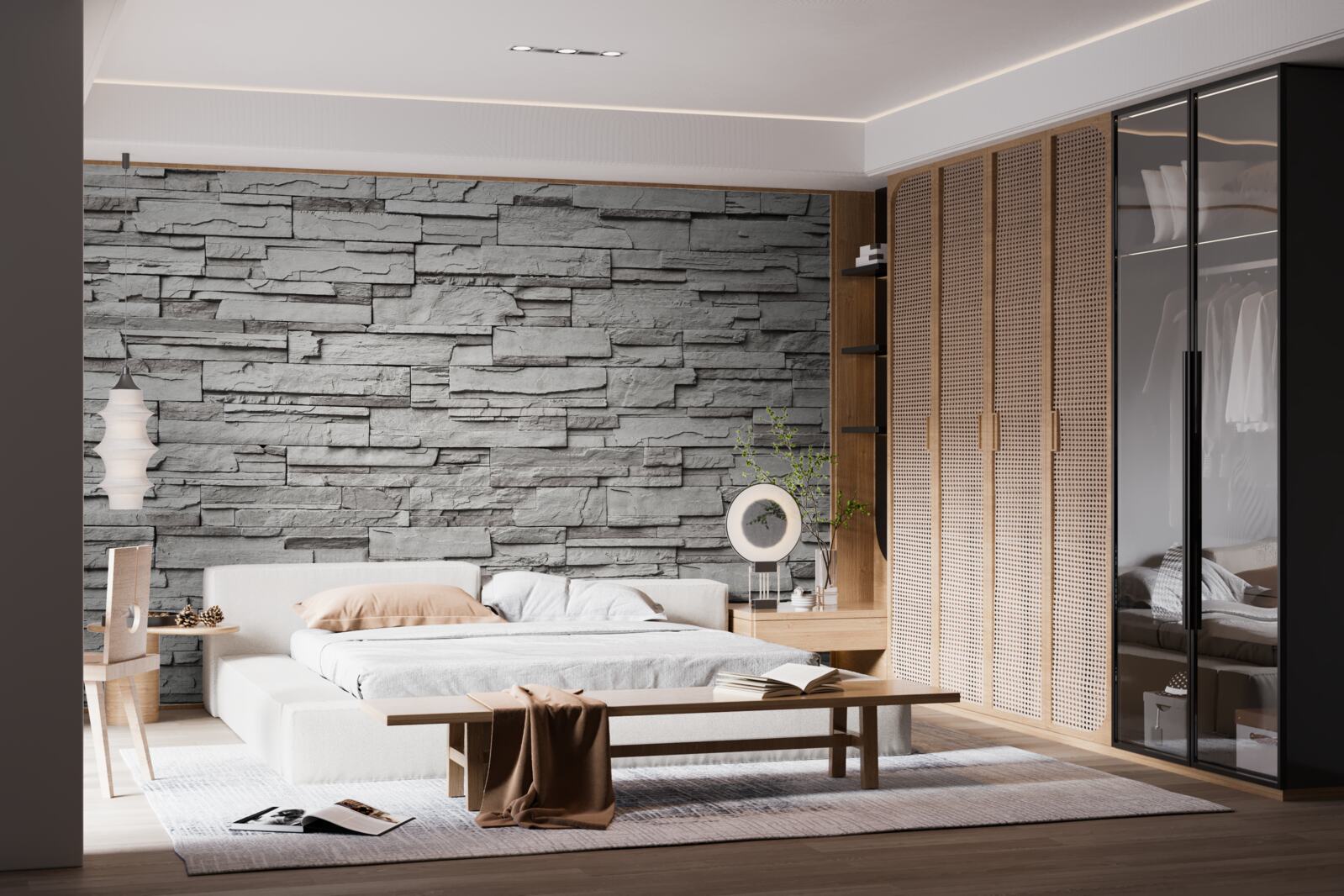 Fotobehang witte stenen muur