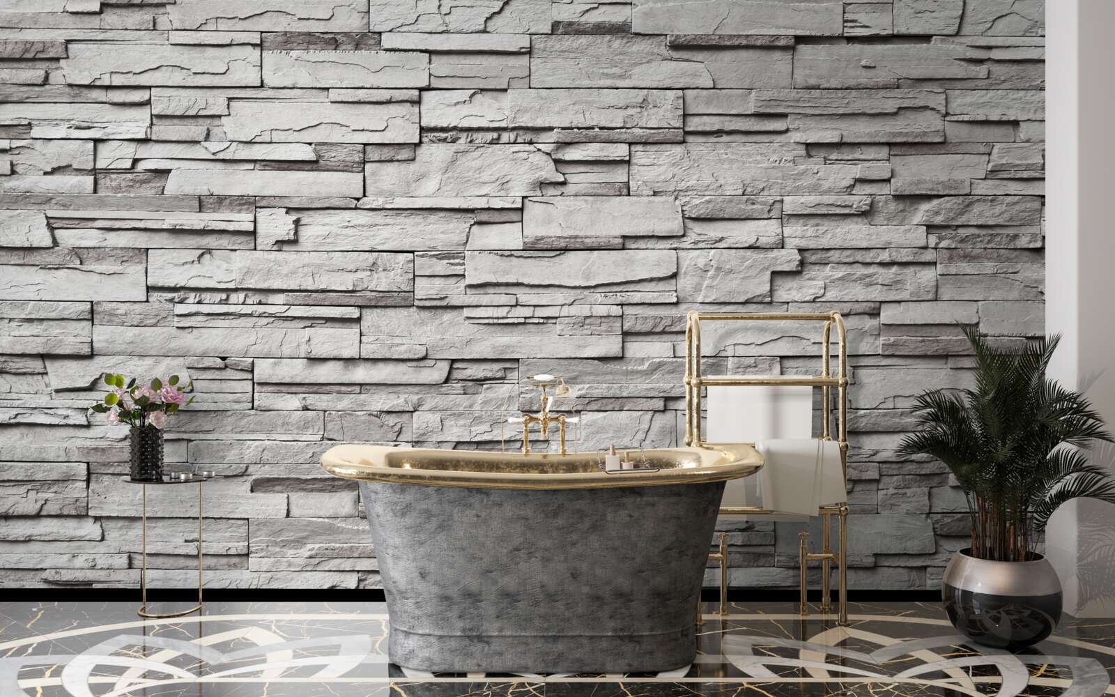 Fotobehang witte stenen muur