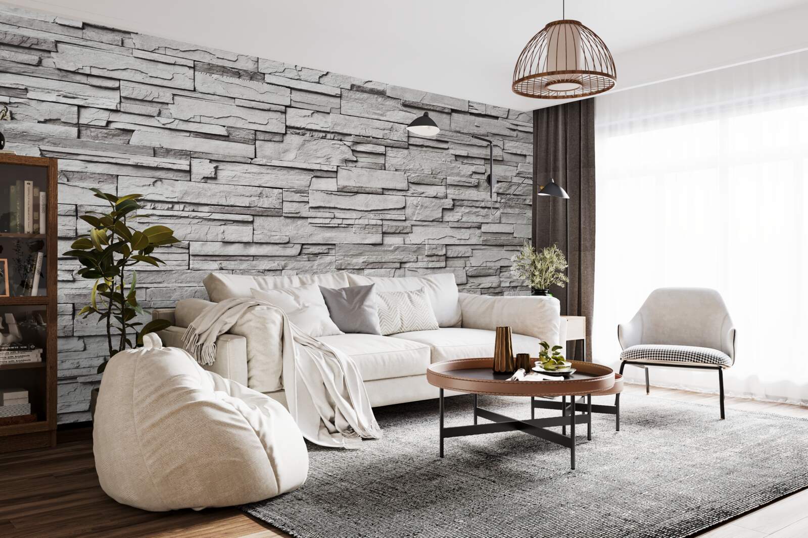 Fotobehang witte stenen muur