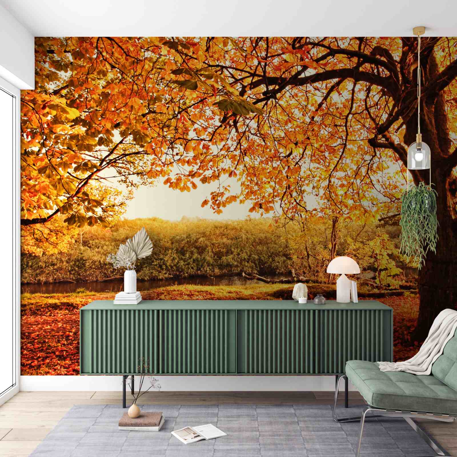 Fotobehang de oogverblindende schoonheid van het bos in de zonnige herfst