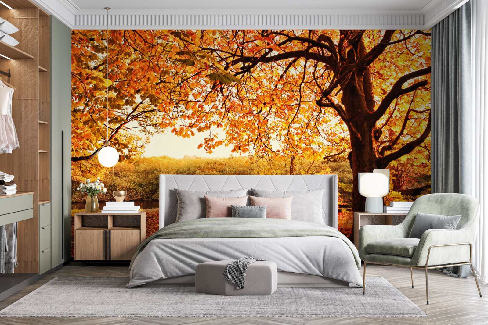 Fotobehang de oogverblindende schoonheid van het bos in de zonnige herfst