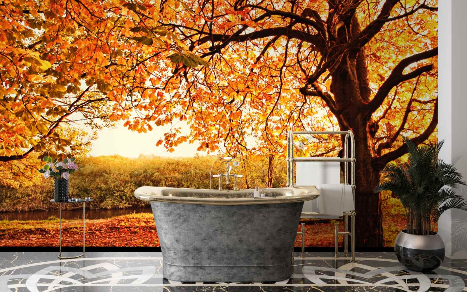 Fotobehang de oogverblindende schoonheid van het bos in de zonnige herfst