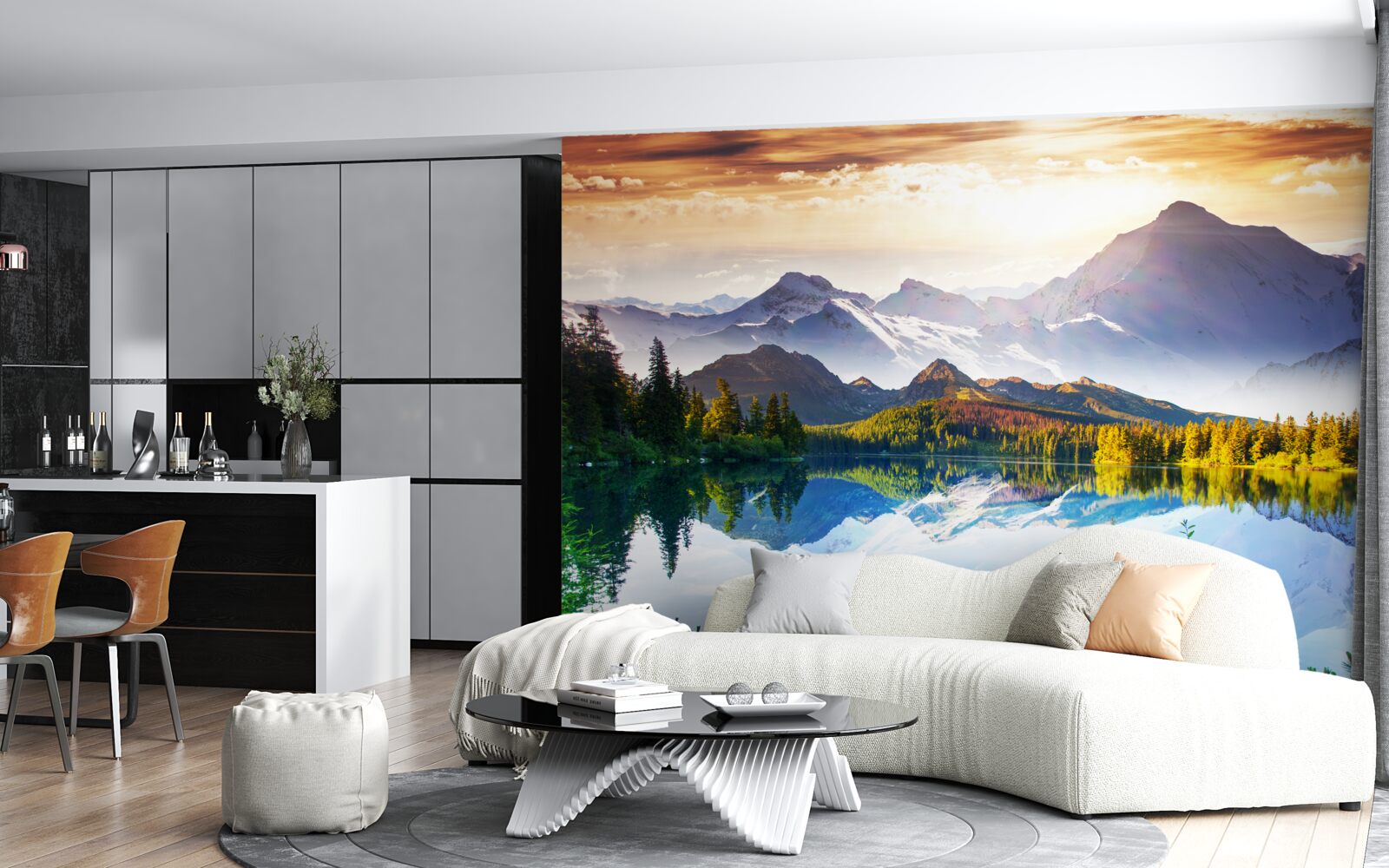 Fotobehang het water van het bergmeer is kristalhelder