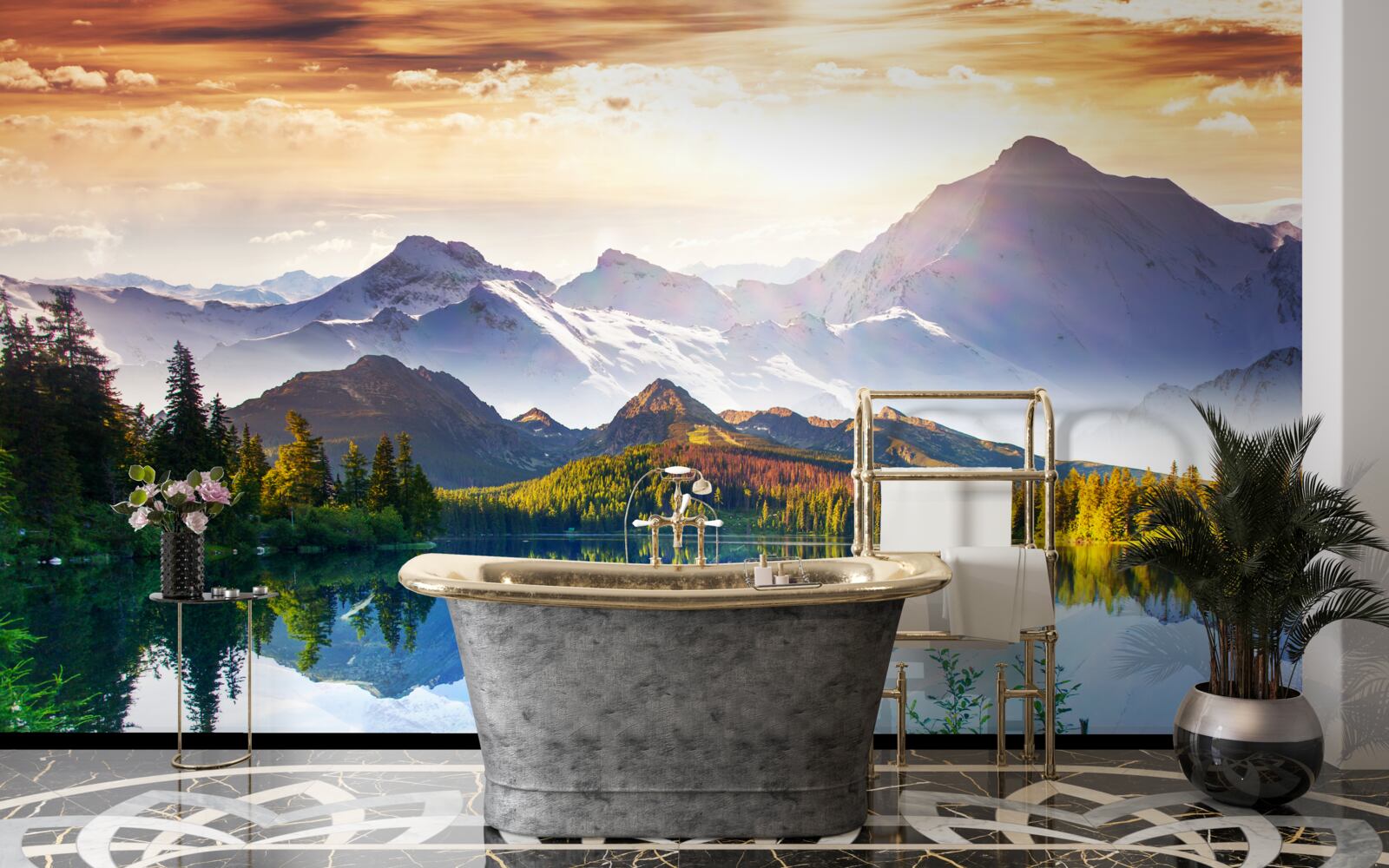 Fotobehang het water van het bergmeer is kristalhelder