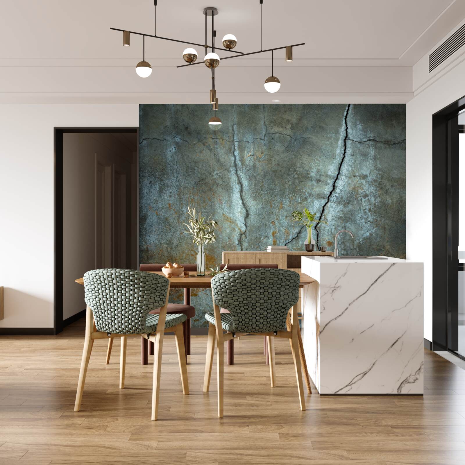 Fotobehang de bliksem flitste over het beboste gebied