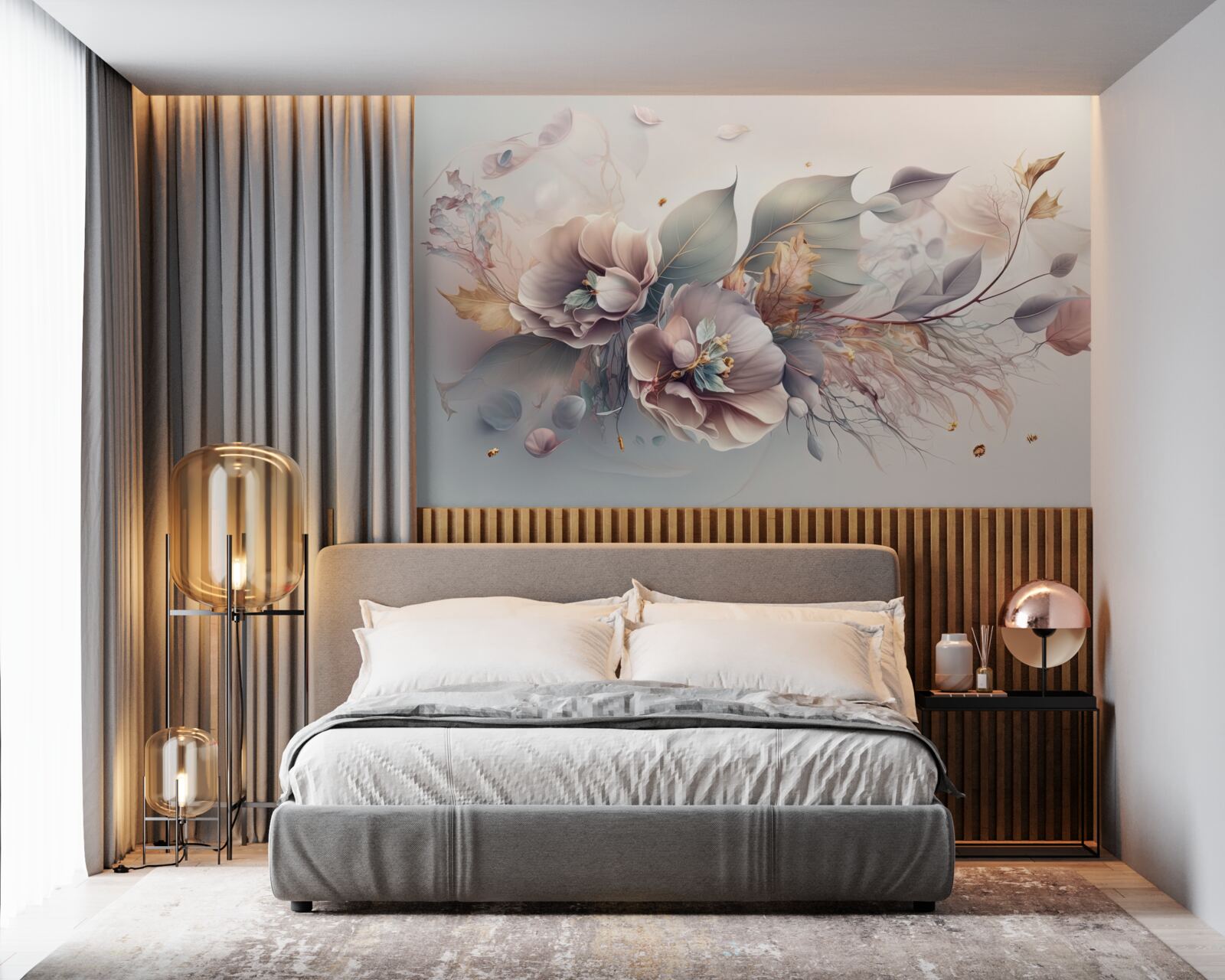 Fotobehang kleurrijke bloesemtak op lichte achtergrond