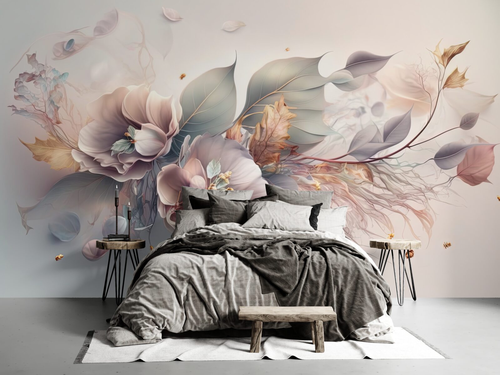 Fotobehang kleurrijke bloesemtak op lichte achtergrond