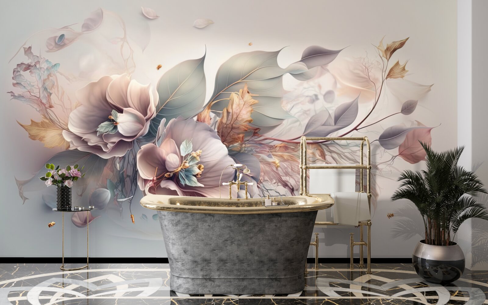 Fotobehang kleurrijke bloesemtak op lichte achtergrond