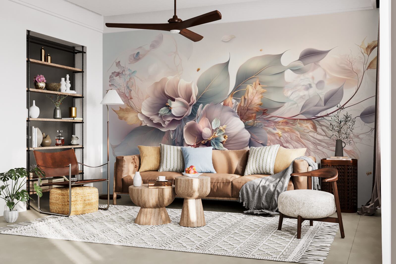 Fotobehang kleurrijke bloesemtak op lichte achtergrond