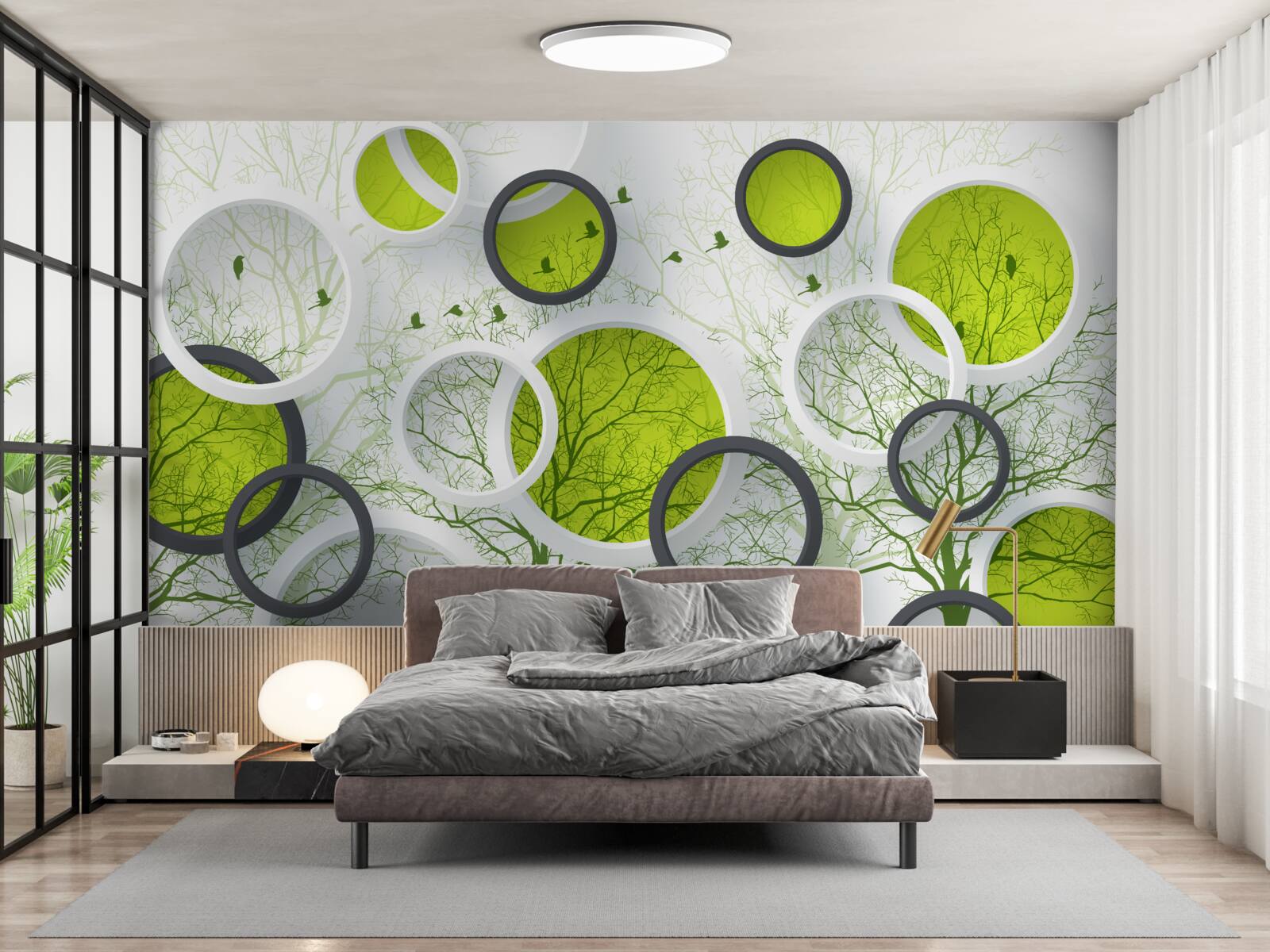 Fotobehang abstracte cirkels gevuld met bomen