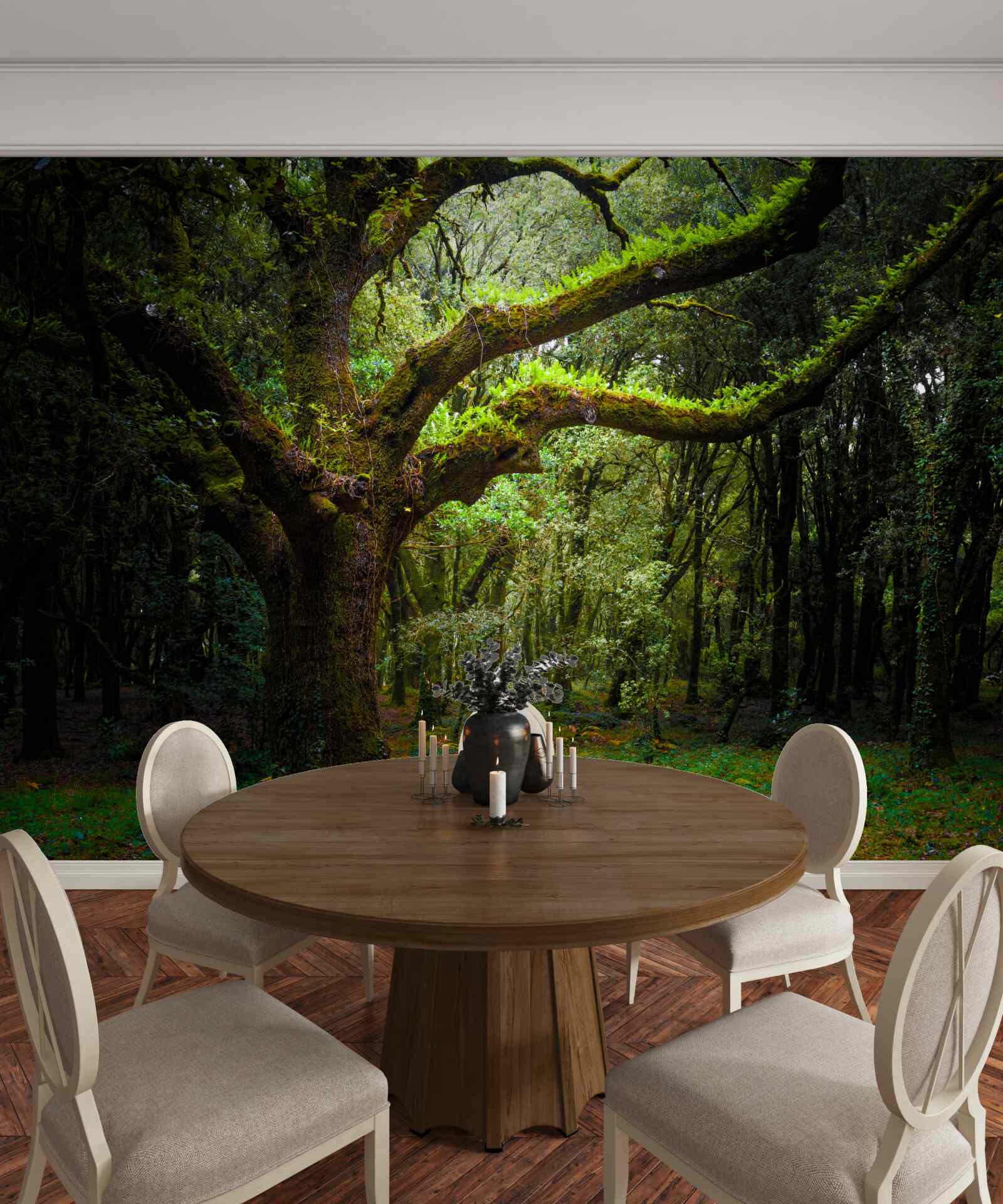 Fotobehang ruig oerbos met dichte bomen