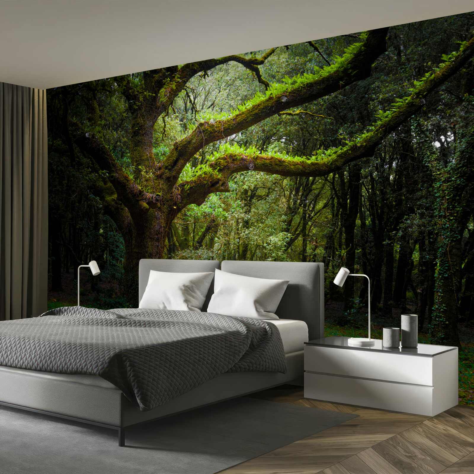 Fotobehang ruig oerbos met dichte bomen