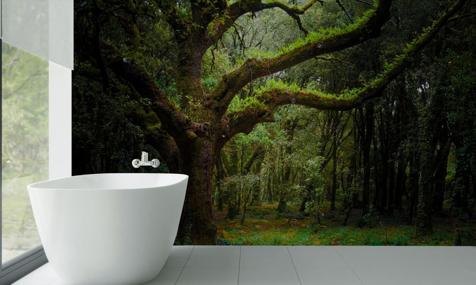 Fotobehang ruig oerbos met dichte bomen