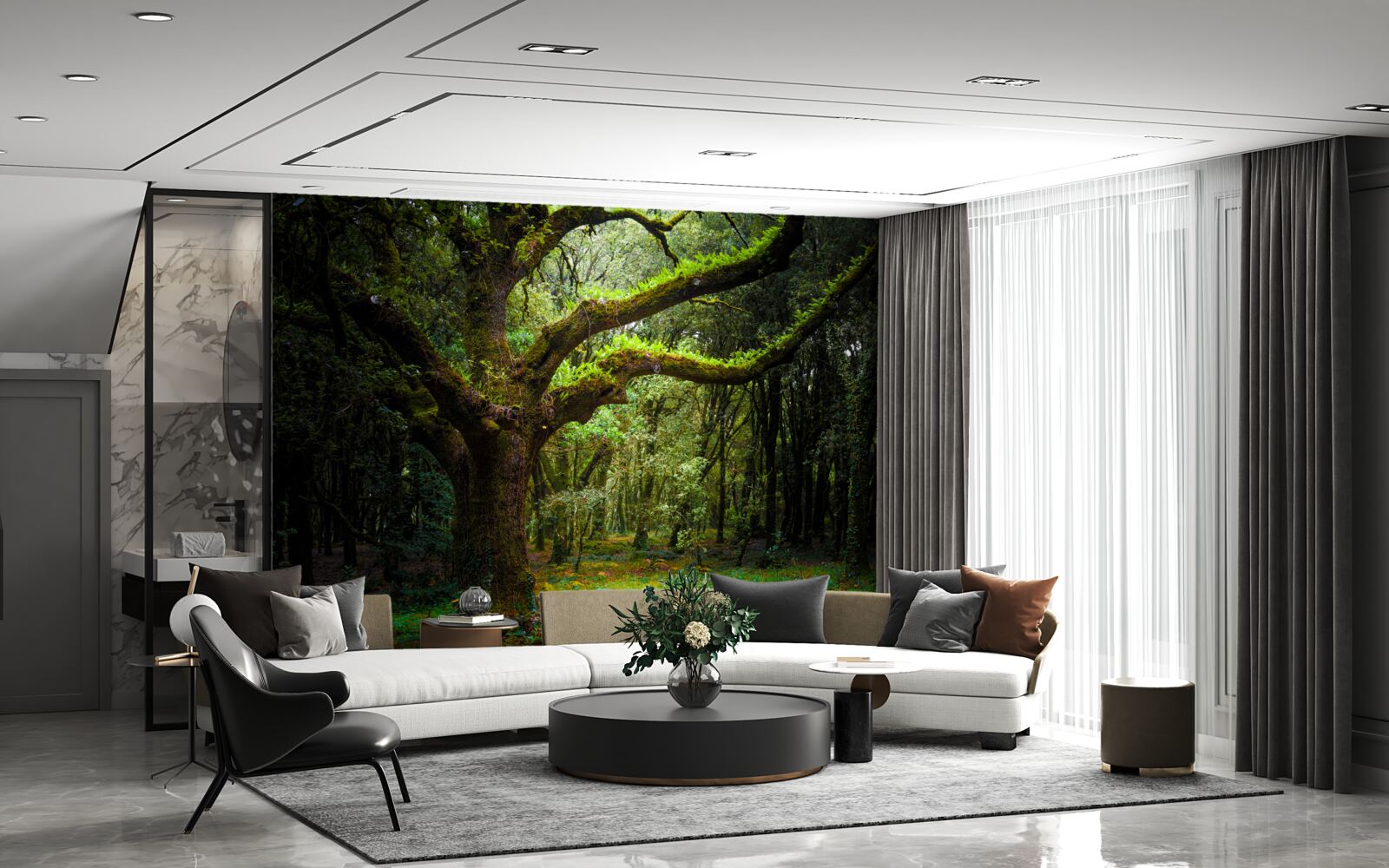 Fotobehang ruig oerbos met dichte bomen