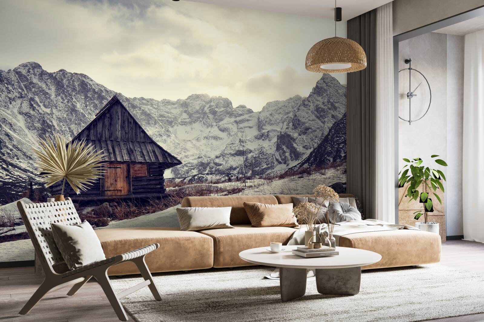 Fotobehang comfortabel huis te midden van ijzige bergen