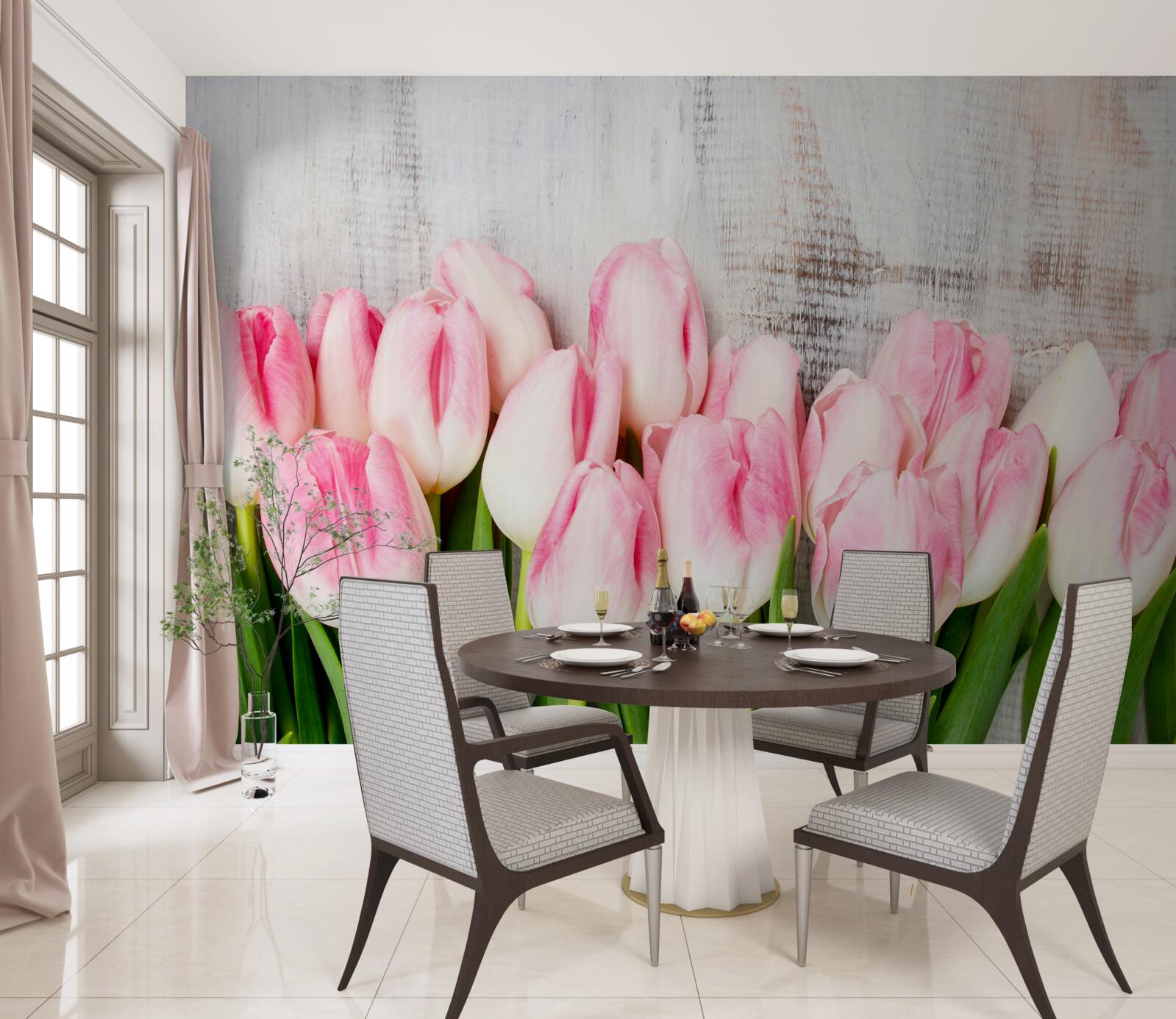 Fotobehang verse tulpen in een delicate roze tint