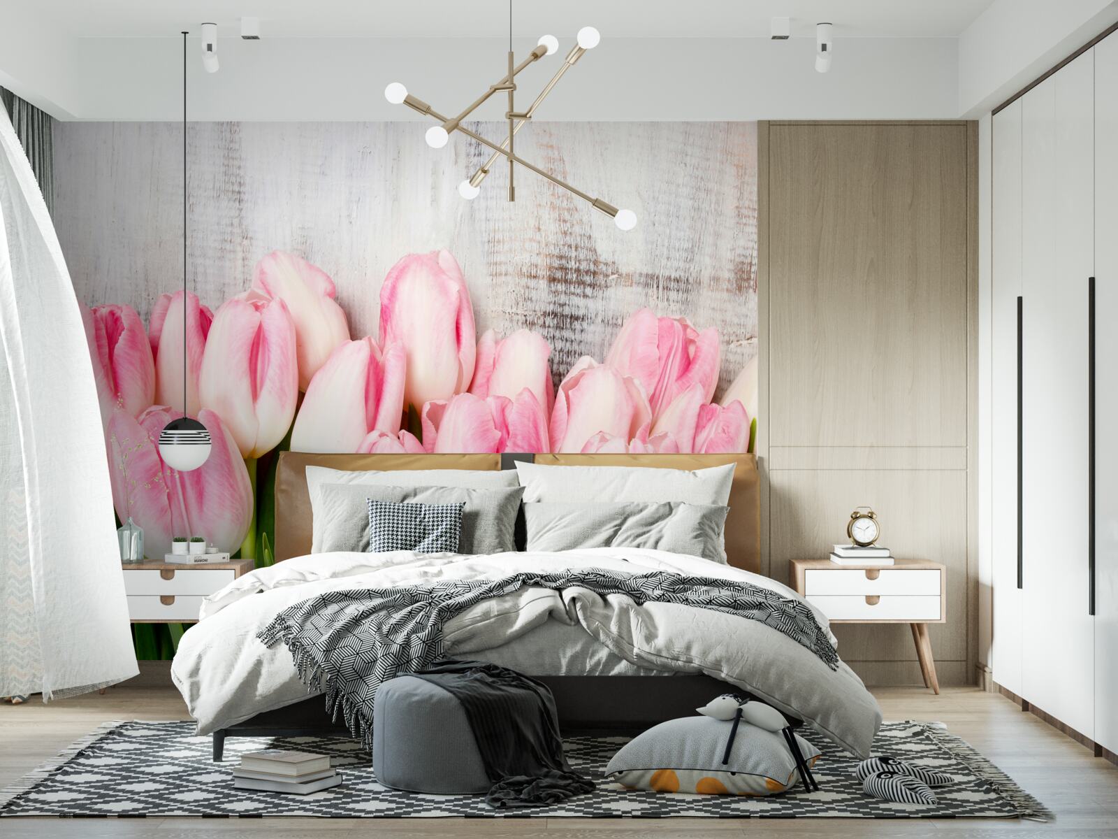 Fotobehang verse tulpen in een delicate roze tint