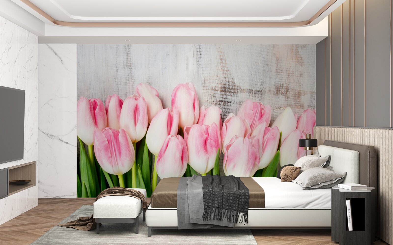 Fotobehang verse tulpen in een delicate roze tint