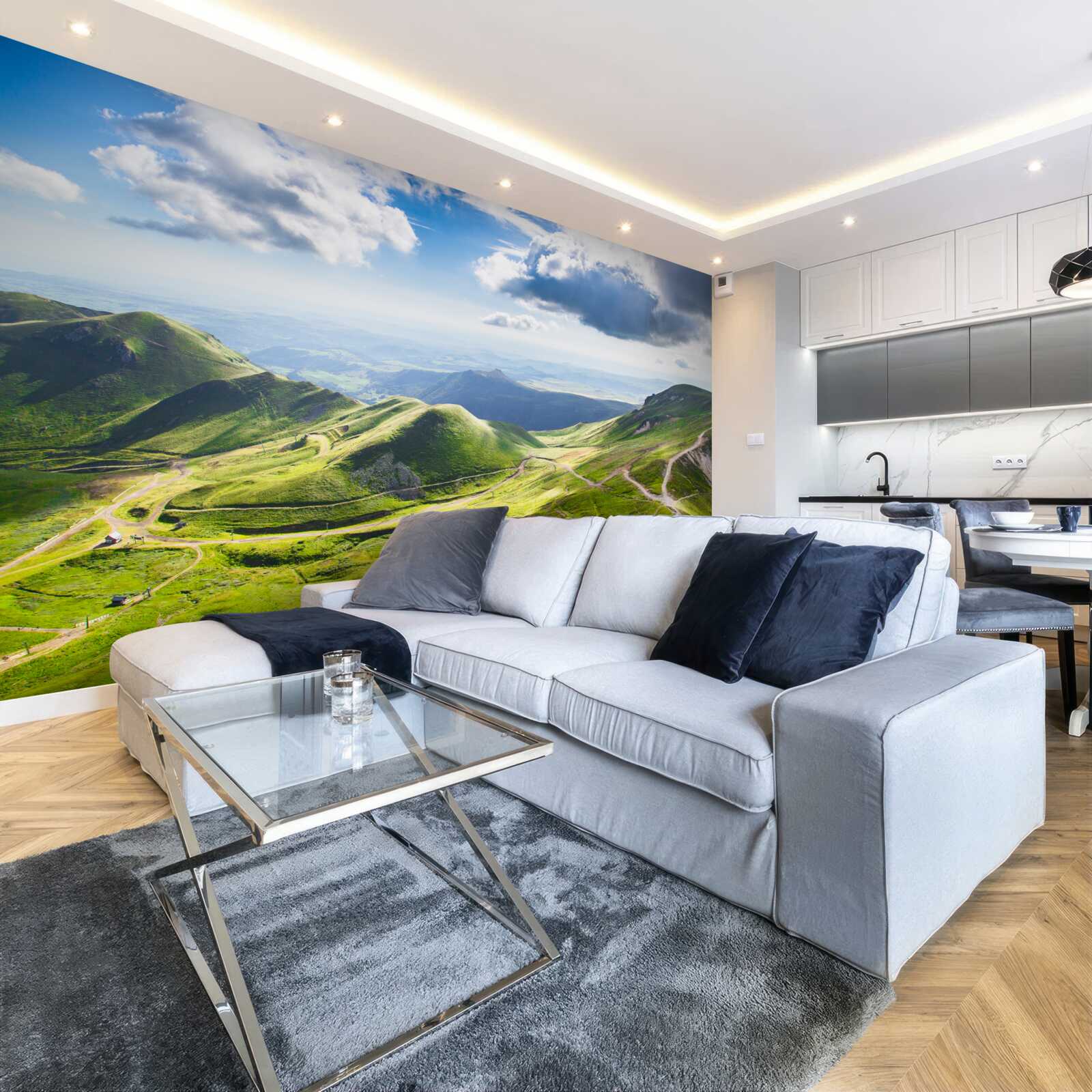 Fotobehang wandelpaden langs bergtoppen