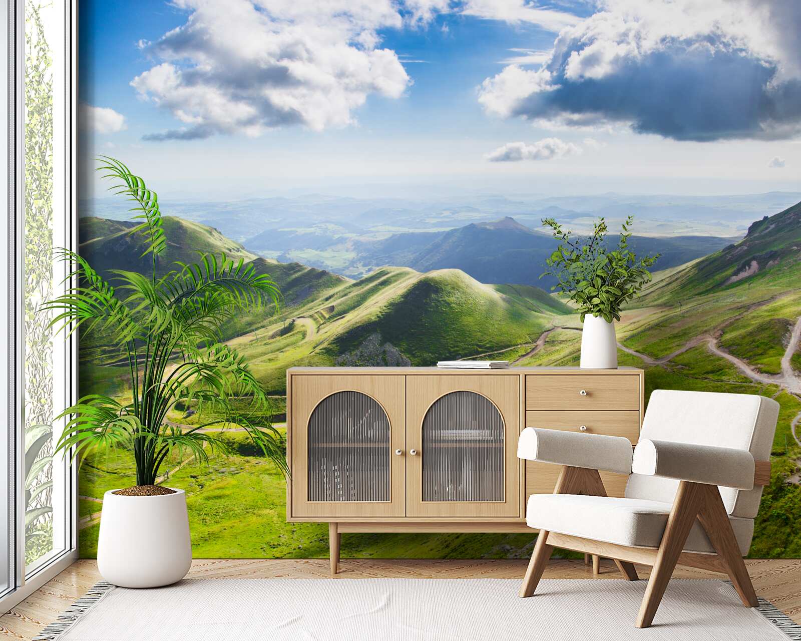 Fotobehang wandelpaden langs bergtoppen