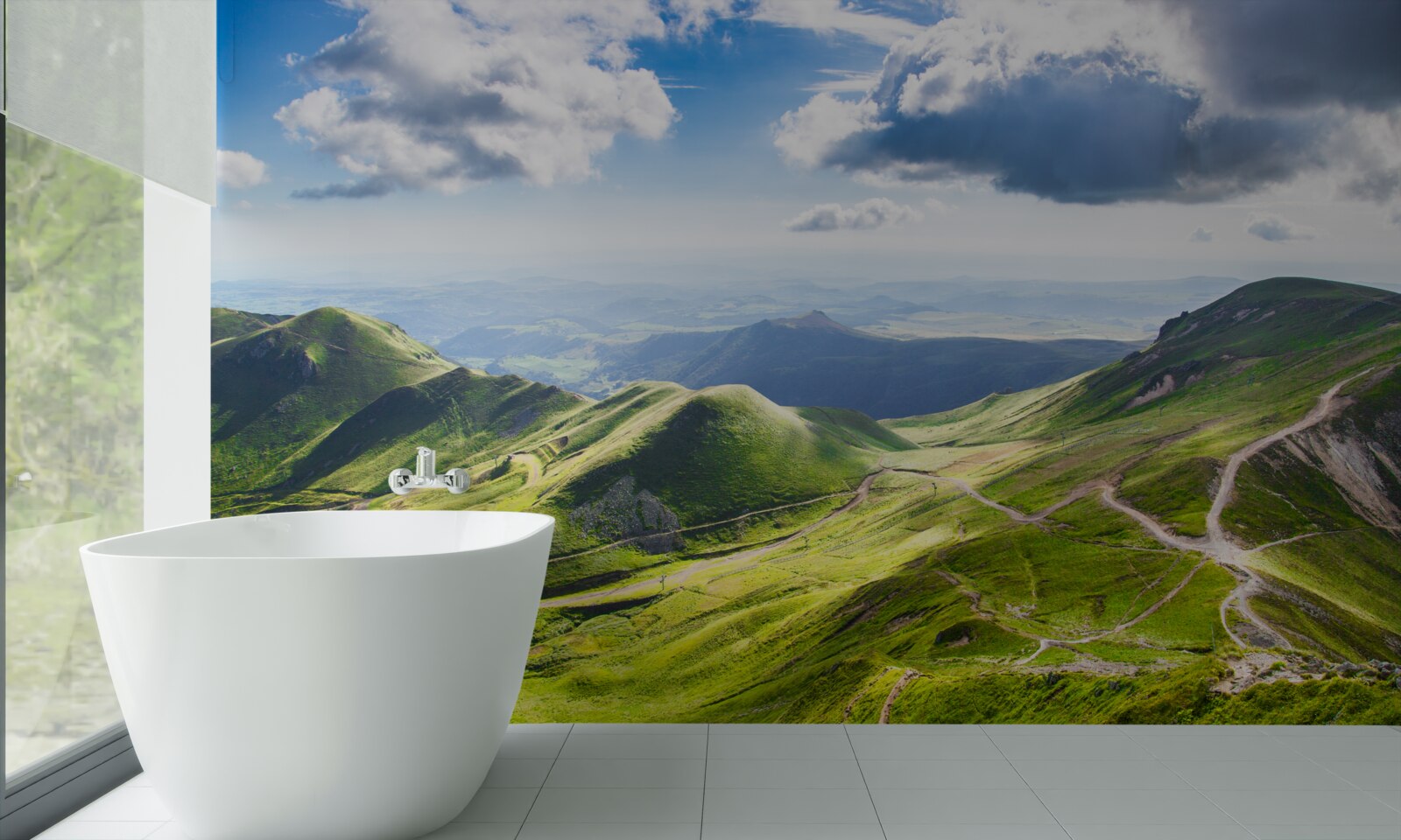 Fotobehang wandelpaden langs bergtoppen