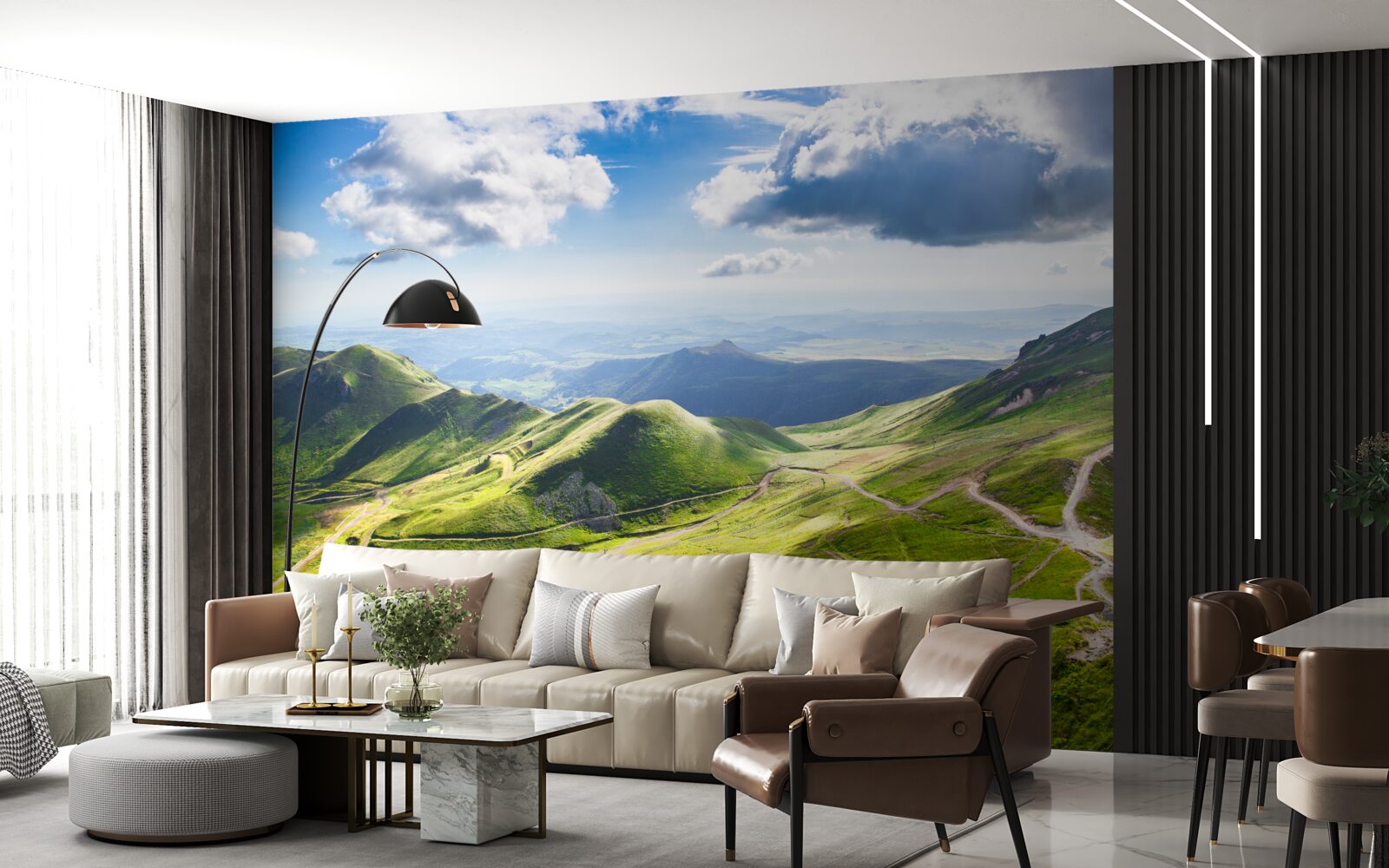 Fotobehang wandelpaden langs bergtoppen