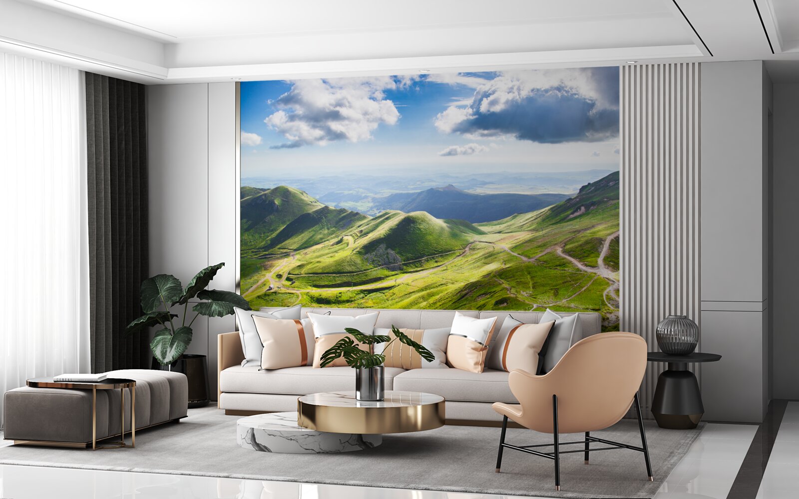 Fotobehang wandelpaden langs bergtoppen