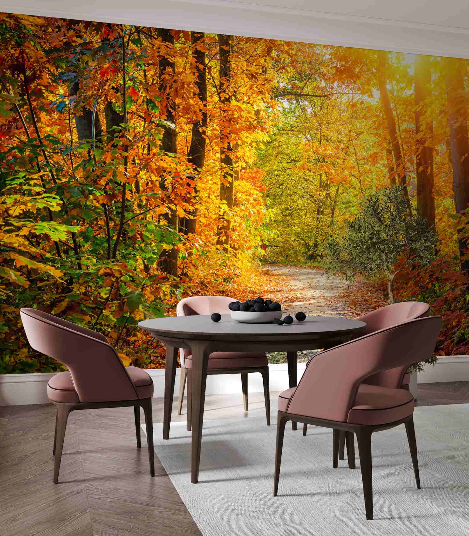 Fotobehang zonsondergang met herfstzon