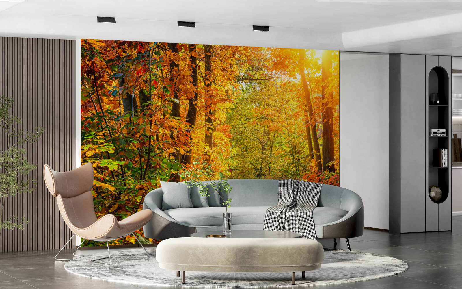 Fotobehang zonsondergang met herfstzon