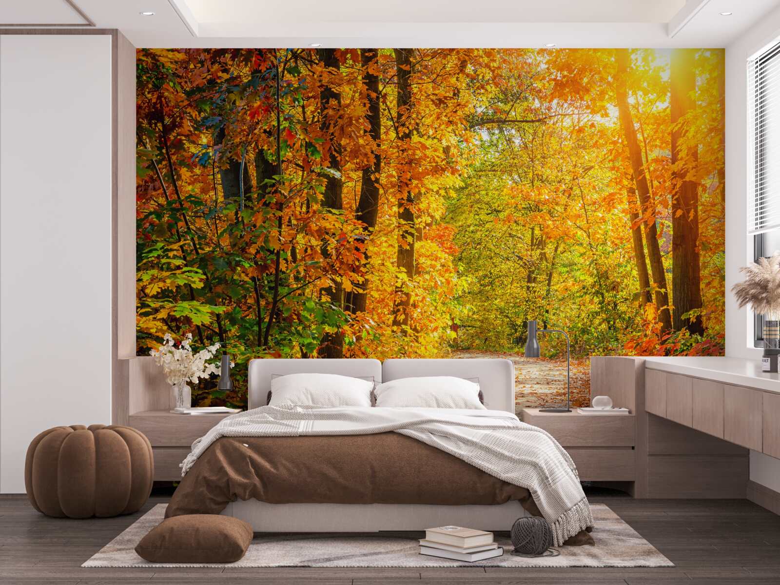 Fotobehang zonsondergang met herfstzon