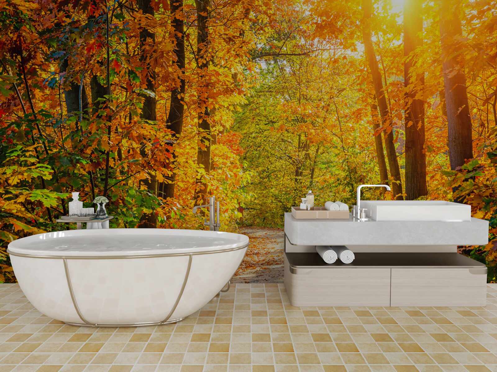 Fotobehang zonsondergang met herfstzon