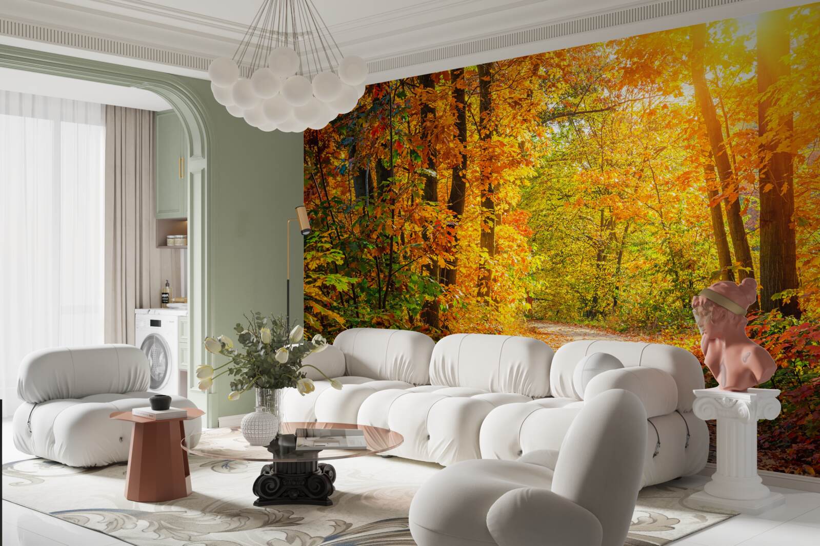 Fotobehang zonsondergang met herfstzon