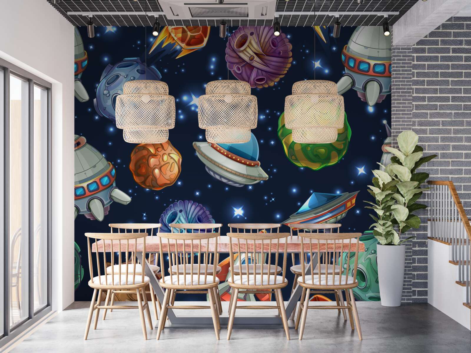 Fotobehang ruimtevaartapparatuur en kometen in het heelal