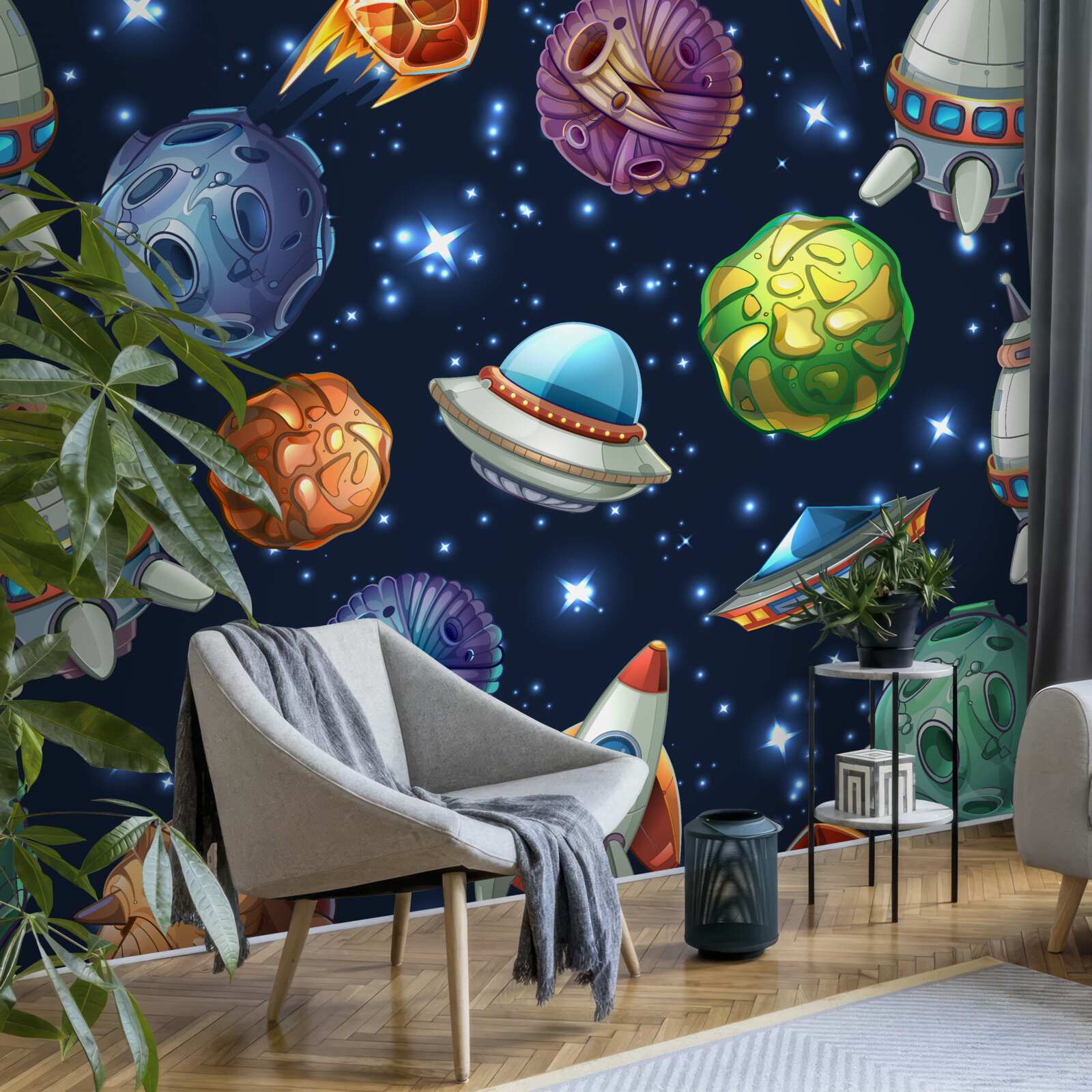 Fotobehang ruimtevaartapparatuur en kometen in het heelal