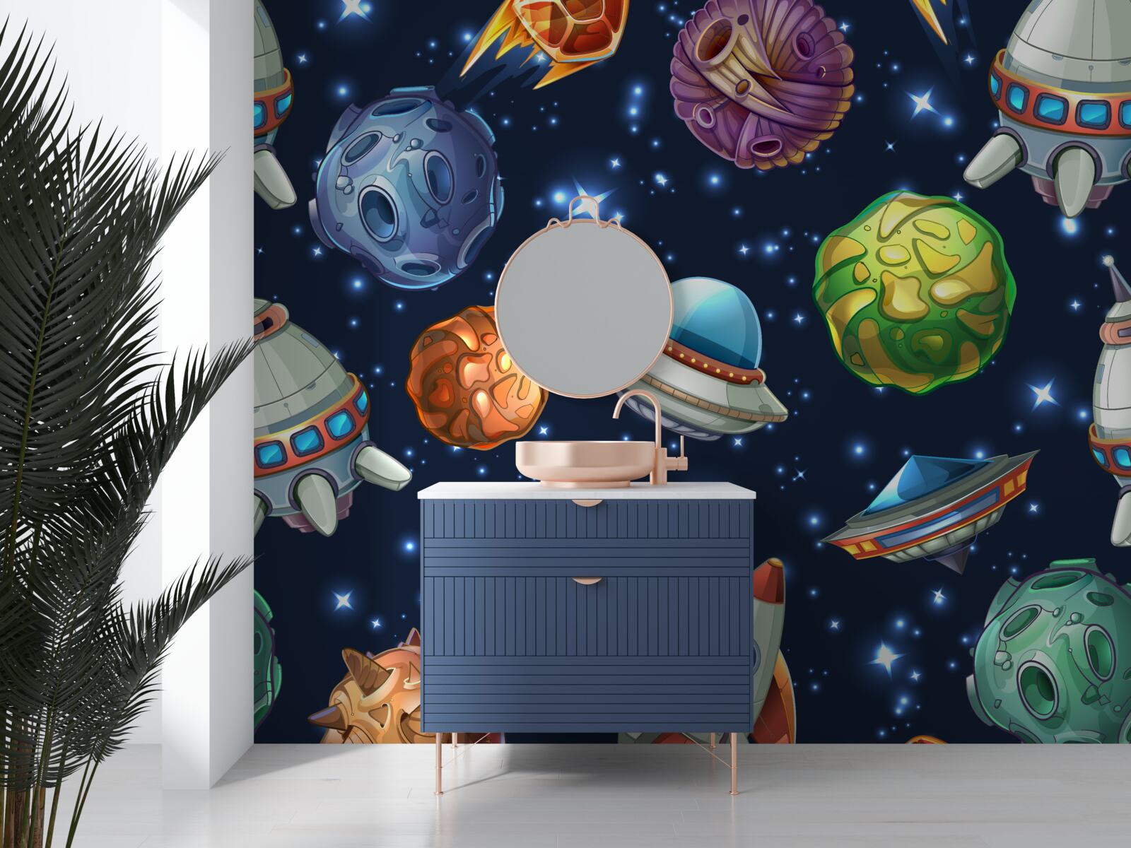 Fotobehang ruimtevaartapparatuur en kometen in het heelal