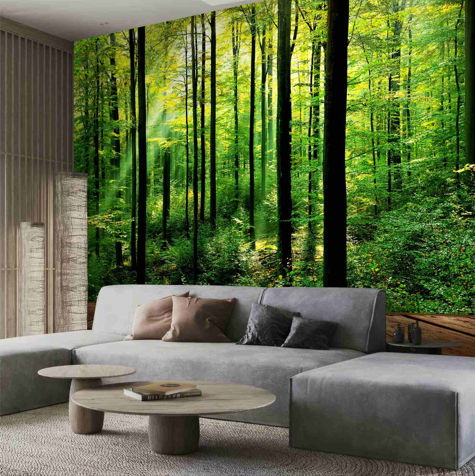 Fotobehang terras met toegang tot een pijnboombos