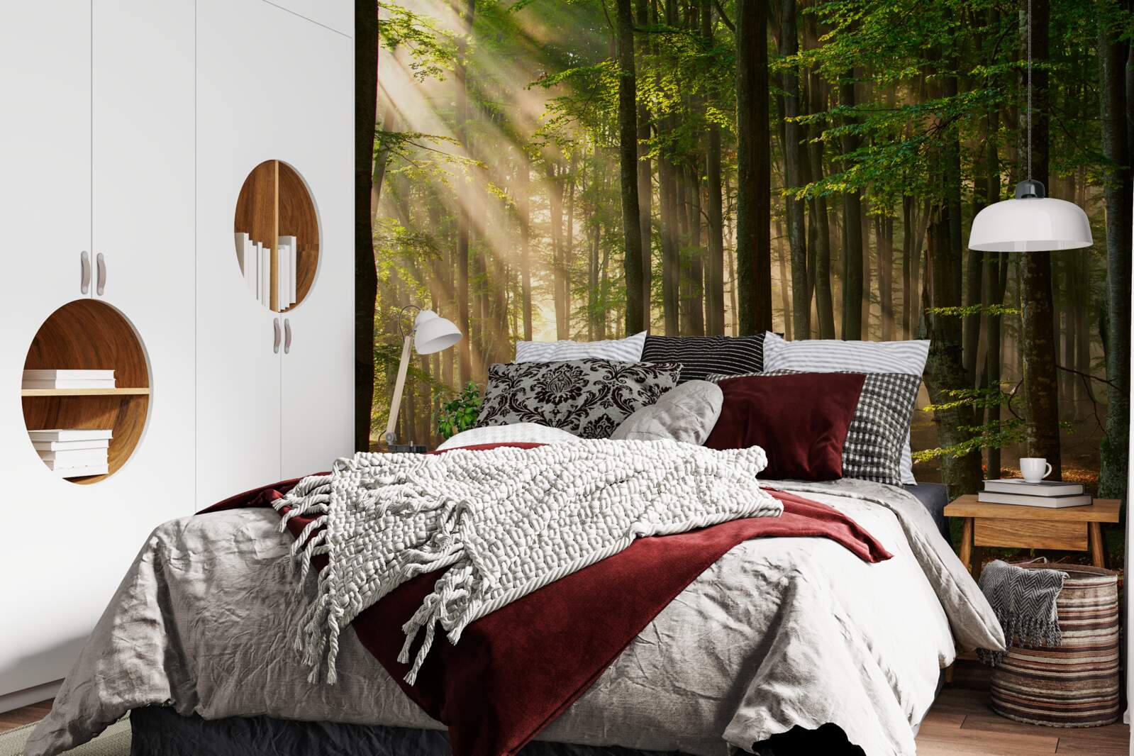 Fotobehang Zonneschijn verjaagt de kilte uit het bos na een avondje stappen