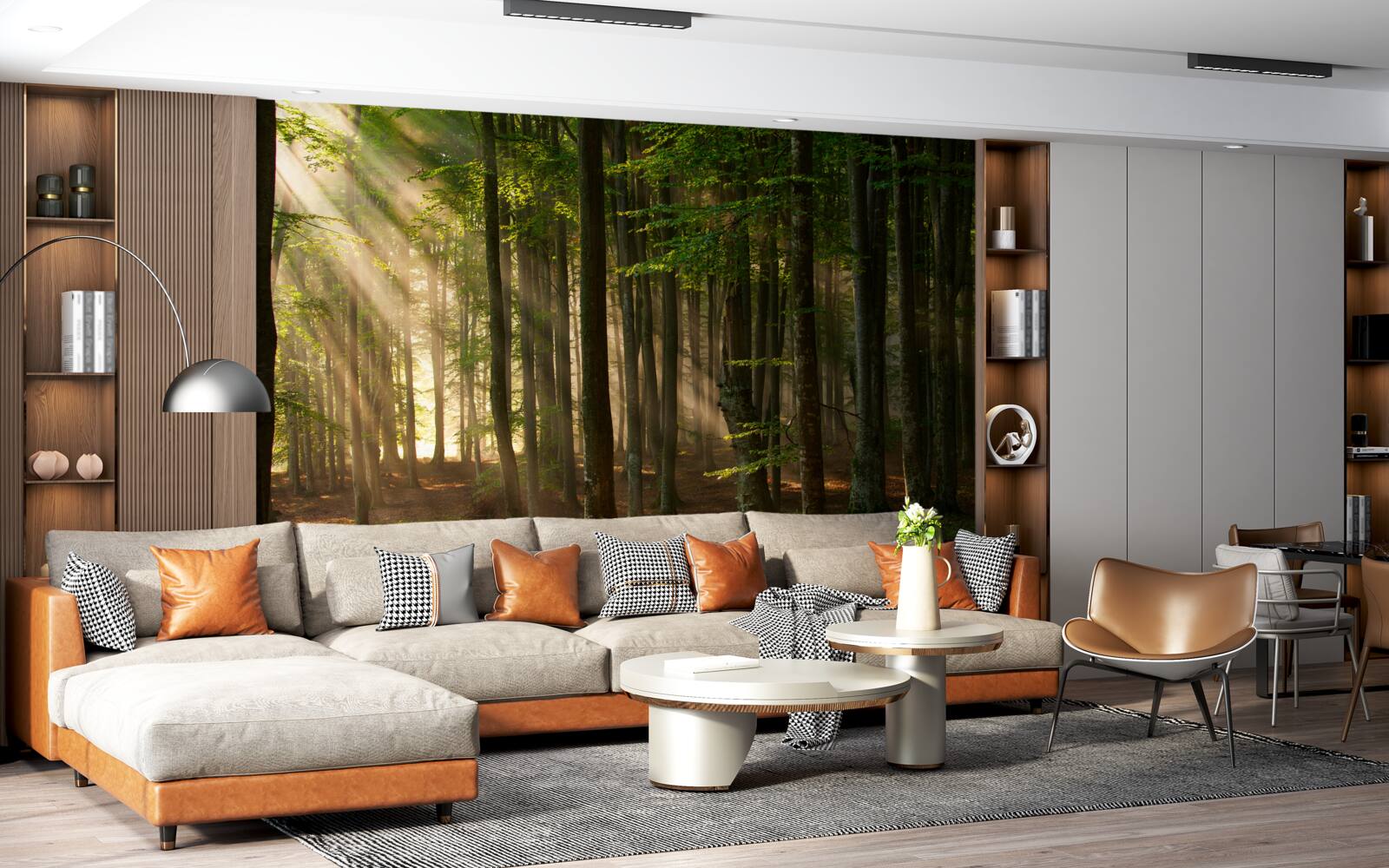 Fotobehang Zonneschijn verjaagt de kilte uit het bos na een avondje stappen