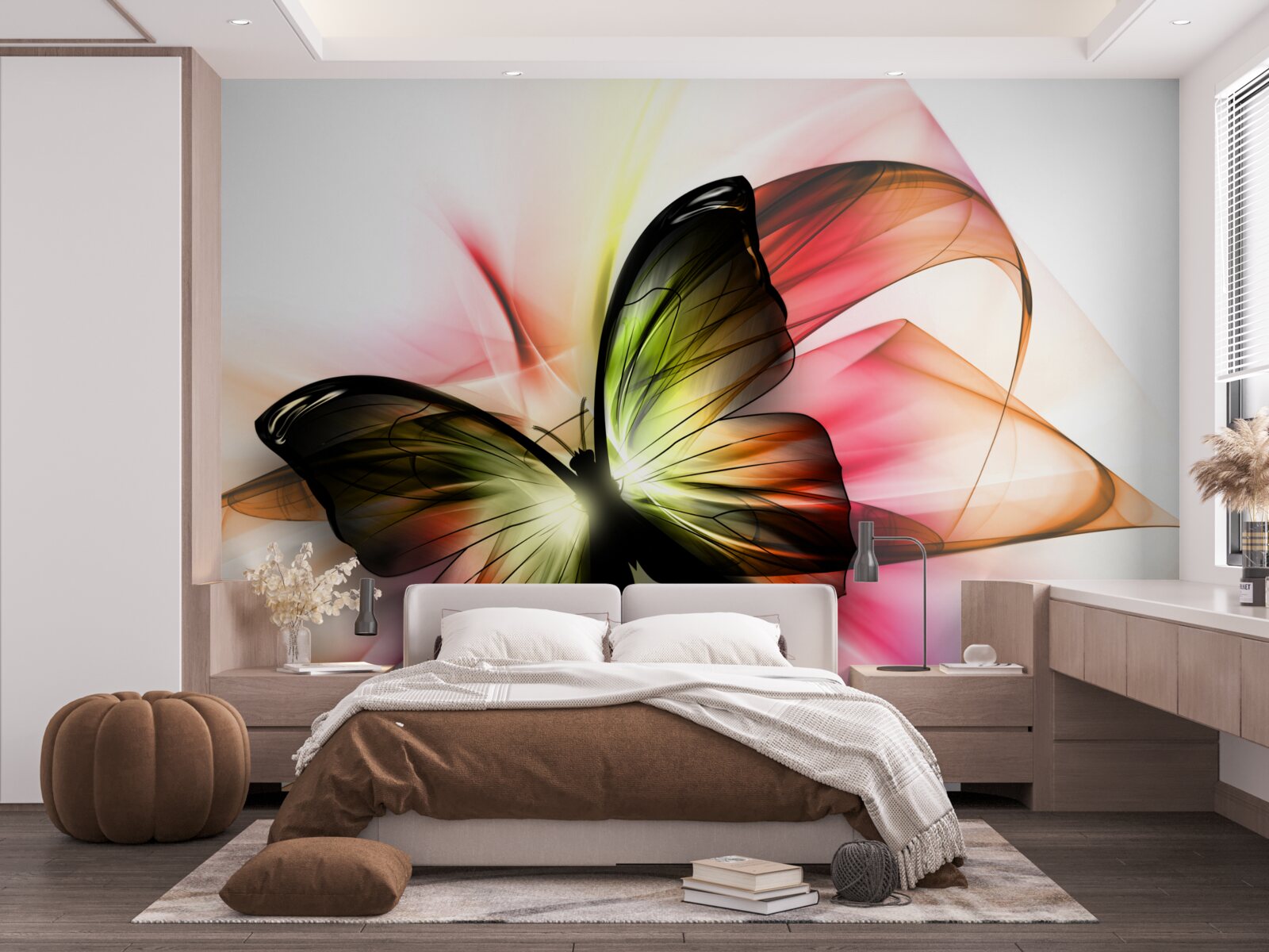 Fotobehang een mooie vlinder die sierlijk door de lucht zweeft