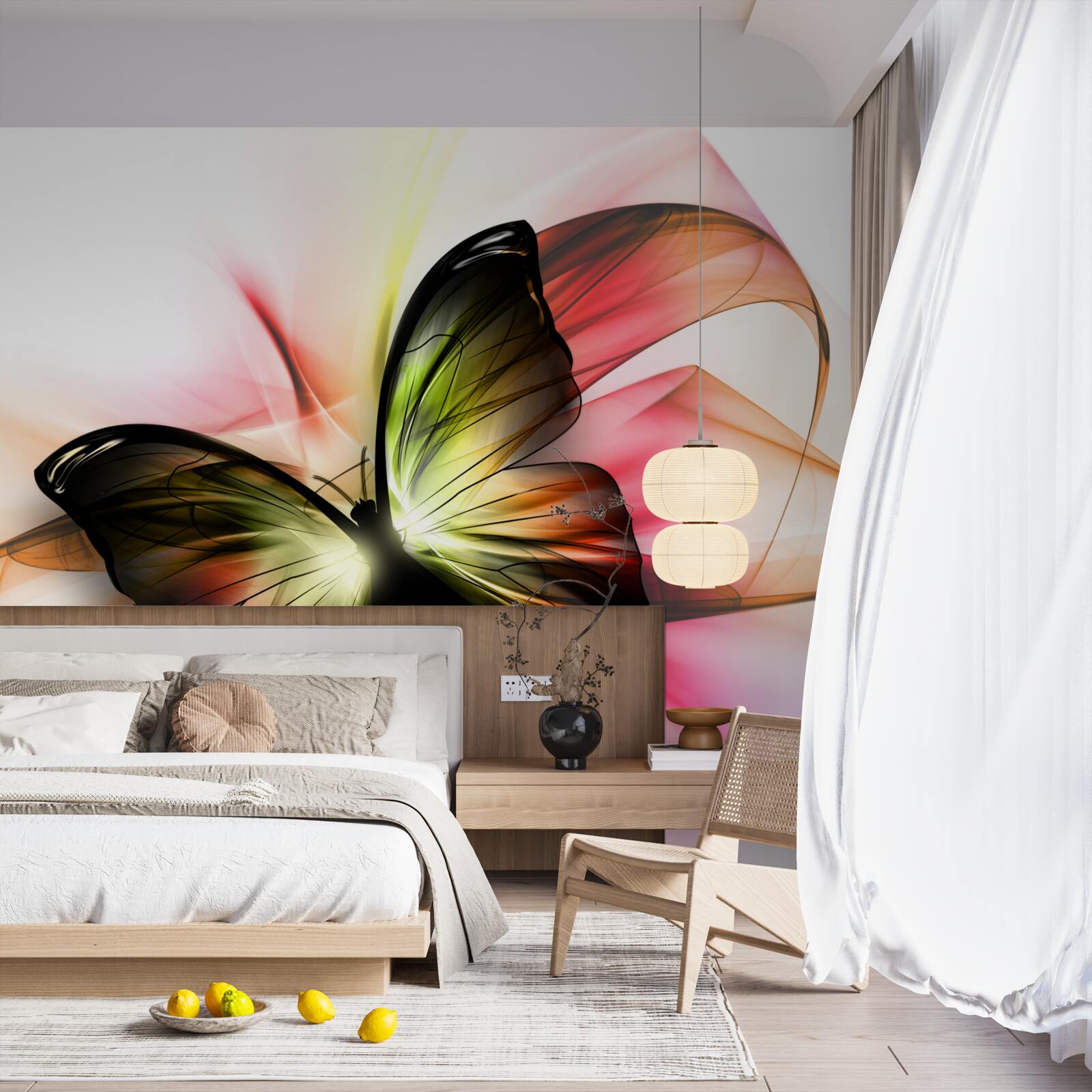 Fotobehang een mooie vlinder die sierlijk door de lucht zweeft