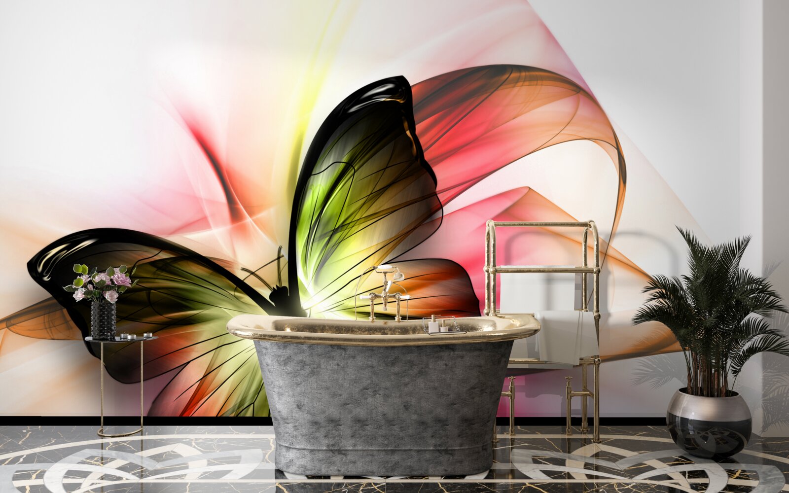 Fotobehang een mooie vlinder die sierlijk door de lucht zweeft