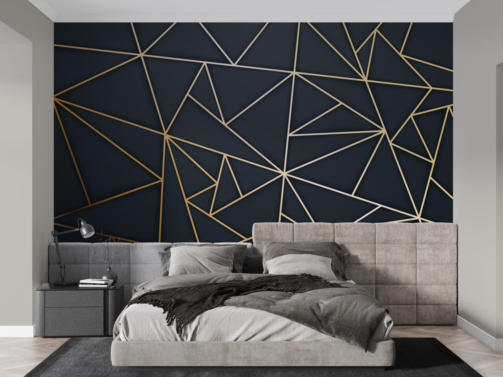 Fotobehang vormen gevormd door gouden lijnen