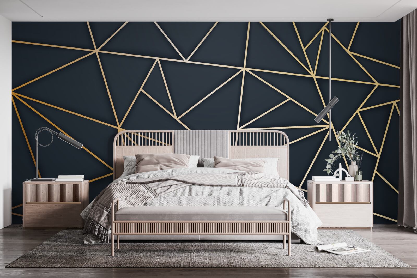 Fotobehang vormen gevormd door gouden lijnen