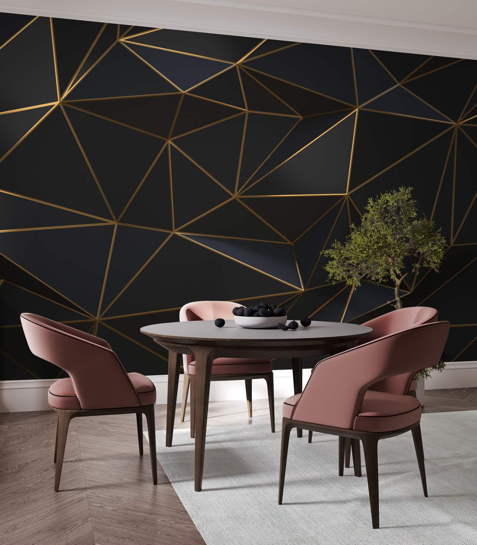 Fotobehang driehoeken en diamanten gezet in goud