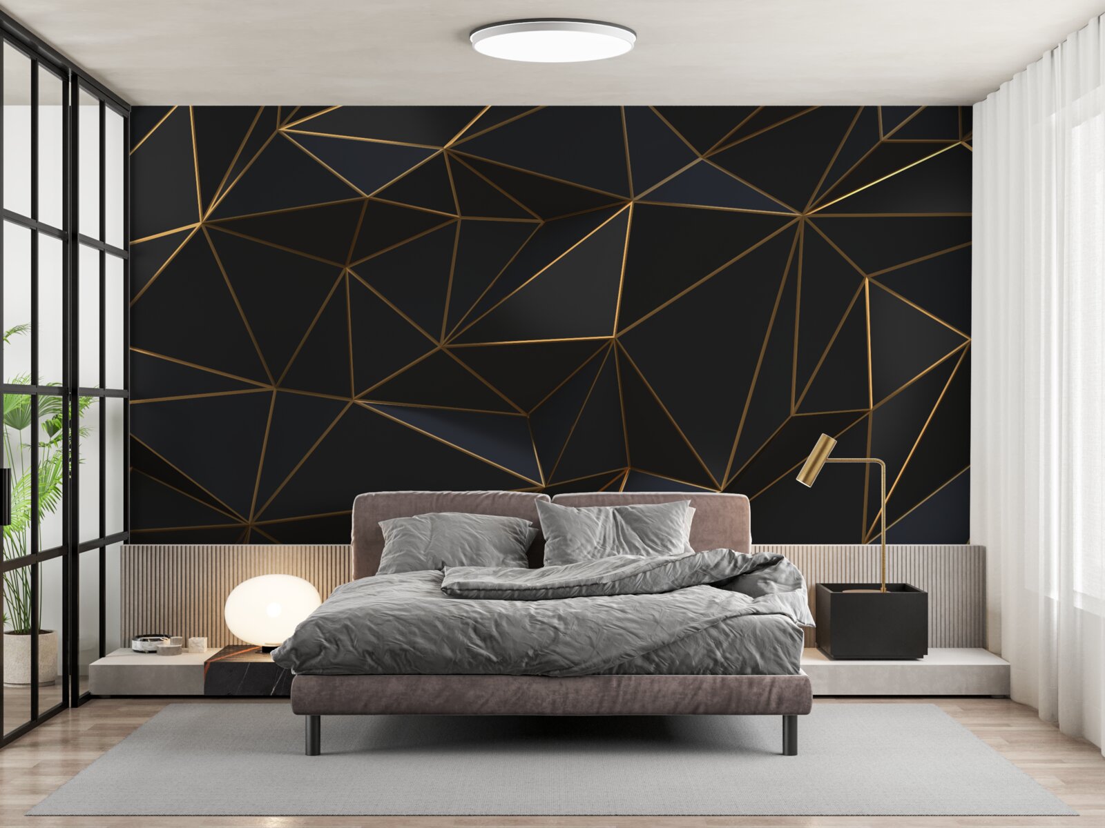 Fotobehang driehoeken en diamanten gezet in goud