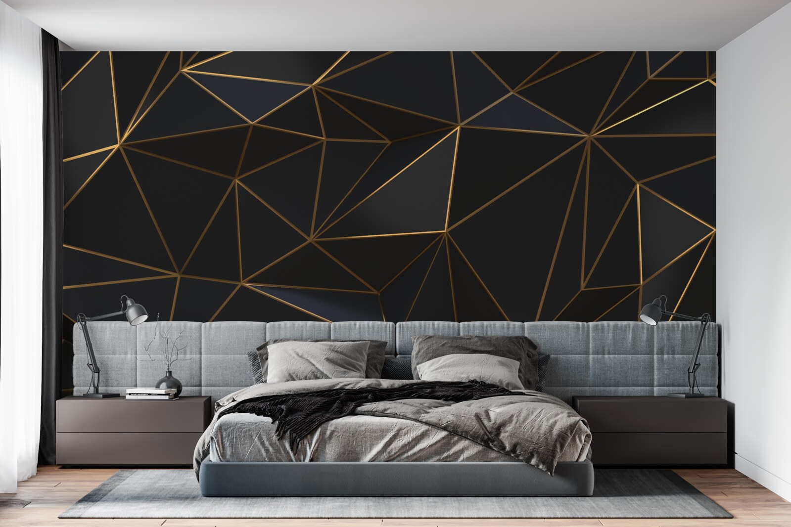 Fotobehang driehoeken en diamanten gezet in goud